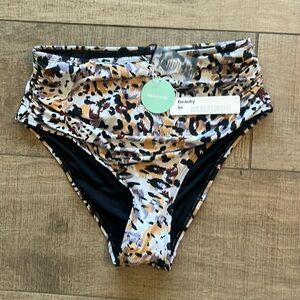 Black Leopard Lavender  Beautikini M Swim Bottoms High Waist Ruched front